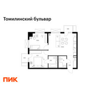 Планировка двухкомнатной(квартира) площадью 55.7 квадратных метров в “ЖК Томилинский бульвар”