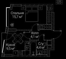Планировка однокомнатной(квартира) площадью 33.7 квадратных метров в “ЖК СЕЗАР БУДУЩЕЕ”