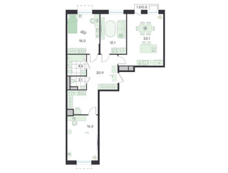 Планировка 4+ комнатной(квартира) площадью 94.5 квадратных метров в ЖК “ЖК G3 Театральный”