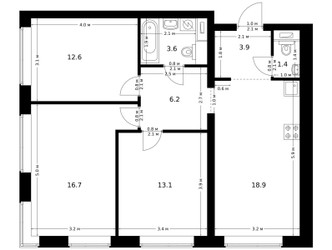 Планировка трехкомнатной(квартира) площадью 76.4 квадратных метров в ЖК “ЖК Полар”