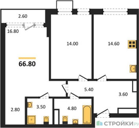 Планировка двухкомнатной(квартира) площадью 66.8 квадратных метров в ЖК “ЖК Дом на Зорге”