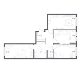 Планировка трехкомнатной(квартира) площадью 75 квадратных метров в ЖК “ЖК Остафьево”