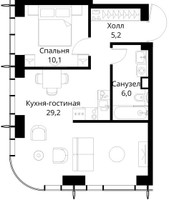 Планировка однокомнатной(квартира) площадью 50.5 квадратных метров в “ЖК Сити Бэй”