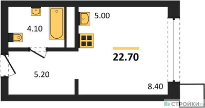 Планировка студии(квартира) площадью 22.7 квадратных метров в ЖК “Сити квартал Отрада”