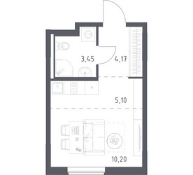 Планировка студии(квартира) площадью 22.92 квадратных метров в ЖК “ЖК Мытищи Парк”
