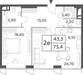 Планировка двухкомнатной(квартира) площадью 73.4 квадратных метров в “ЖК Will Towers (Вилл Тауэрс)”