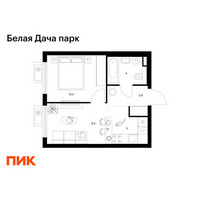 Планировка однокомнатной(квартира) площадью 32.6 квадратных метров в “ЖК Белая Дача парк”