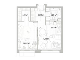 Планировка однокомнатной(квартира) площадью 48.04 квадратных метров в “Архитектурный проект Мыс”