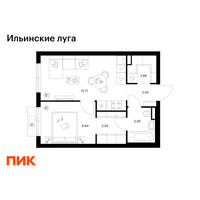 Планировка однокомнатной(квартира) площадью 36.92 квадратных метров в “ЖК Ильинские луга”