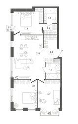 Планировка трехкомнатной(квартира) площадью 83.6 квадратных метров в ЖК “ЖК Pave (Пэйв)”