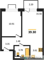 Планировка однокомнатной(квартира) площадью 39.3 квадратных метров в “ЖК Богдановский Лес”