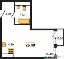 Планировка студии(квартира) площадью 27.4 квадратных метров в “ЖК Новая Щербинка”