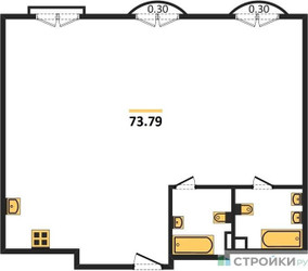 Планировка двухкомнатной(квартира) площадью 73.79 квадратных метров в ЖК “ЖК Дом Достижение”