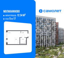 Планировка студии(квартира) площадью 22.26 квадратных метров в “ЖК Молжаниново”