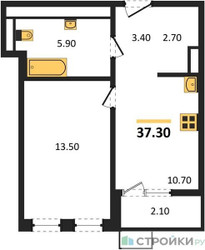 Планировка однокомнатной(квартира) площадью 37.3 квадратных метров в ЖК “ЖК Дом на Зорге”