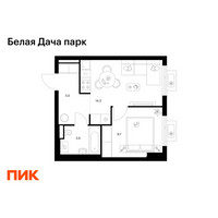 Планировка однокомнатной(квартира) площадью 33.4 квадратных метров в “ЖК Белая Дача парк”