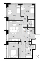 Планировка 4+ комнатной(квартира) площадью 94.6 квадратных метров в “ЖК Amber City (Амбер Сити)”