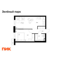 Планировка однокомнатной(квартира) площадью 40.4 квадратных метров в “ЖК Зеленый парк”