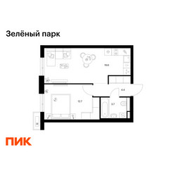 Планировка однокомнатной(квартира) площадью 40.4 квадратных метров в ЖК “ЖК Зеленый парк”
