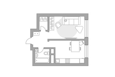 Планировка однокомнатной(квартира) площадью 32.5 квадратных метров в ЖК “ЖК Ильинойс”