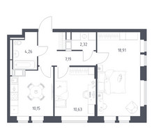 Планировка двухкомнатной(квартира) площадью 53.46 квадратных метров в “ЖК Большое Путилково”