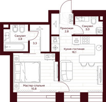 Планировка однокомнатной(квартира) площадью 39.8 квадратных метров в “ЖК Дом 7 Даниловский”