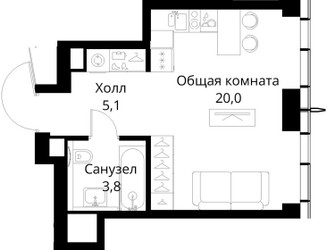 Планировка студии(квартира) площадью 28.9 квадратных метров в ЖК “ЖК Сити Бэй”