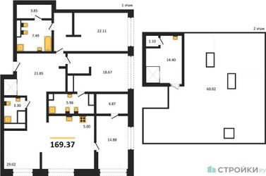 Планировка трехкомнатной(квартира) площадью 169.37 квадратных метров в ЖК “ЖК Ренессанс”