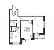 Планировка двухкомнатной(квартира) площадью 56.1 квадратных метров в “ЖК Космос”