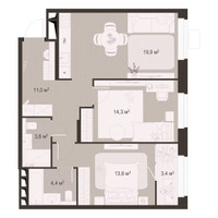 Планировка двухкомнатной(квартира) площадью 70.2 квадратных метров в “ЖК Гранд Комфорт”