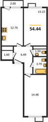 Планировка двухкомнатной(квартира) площадью 54.44 квадратных метров в ЖК “ЖК Катуар”