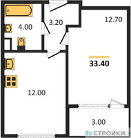 Планировка однокомнатной(квартира) площадью 33.4 квадратных метров в “Жилой квартал Новое Медведково”
