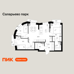 Планировка трехкомнатной(квартира) площадью 71.3 квадратных метров в ЖК “ЖК Саларьево парк”