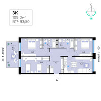 Планировка трехкомнатной(квартира) площадью 109 квадратных метров в “СберСити в Рублево-Архангельском”