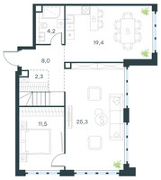 Планировка 4+ комнатной(квартира) площадью 114 квадратных метров в “ЖК Level Южнопортовая”