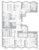 Планировка 4+ комнатной(квартира) площадью 173.4 квадратных метров в “ЖК Береговой-2. Жилой квартал на Москве-реке”