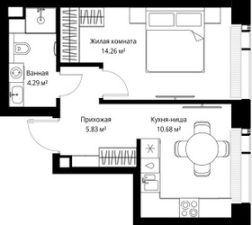 Планировка однокомнатной(квартира) площадью 35.06 квадратных метров в ЖК “ЖК Веер”
