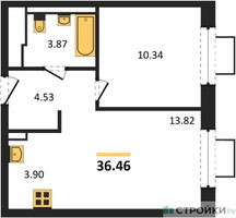 Планировка однокомнатной(квартира) площадью 36.46 квадратных метров в “ЖК Подольские кварталы”