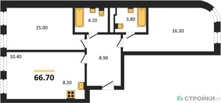 Планировка трехкомнатной(квартира) площадью 66.7 квадратных метров в “ЖК Адмирал”