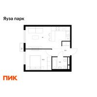 Планировка однокомнатной(квартира) площадью 36.1 квадратных метров в “ЖК Яуза Парк (Мытищи)”
