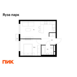 Планировка однокомнатной(квартира) площадью 36.1 квадратных метров в ЖК “ЖК Яуза Парк (Мытищи)”