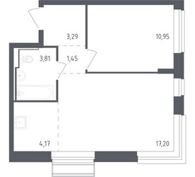 Планировка однокомнатной(квартира) площадью 40.87 квадратных метров в ЖК “ЖК Рублевский Квартал”