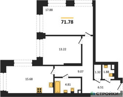 Планировка двухкомнатной(квартира) площадью 71.78 квадратных метров в “ЖК Sezar City (Сезар Сити)”