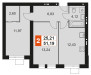Планировка двухкомнатной(квартира) площадью 51.19 квадратных метров в “Мартемьяново Клаб”