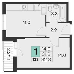 Планировка однокомнатной(квартира) площадью 32.3 квадратных метров в ЖК “ЖК Олимп (Хотьково)”