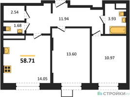 Планировка двухкомнатной(квартира) площадью 58.71 квадратных метров в “ЖК Новотомилино”