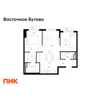 Планировка двухкомнатной(квартира) площадью 58.2 квадратных метров в “ЖК Восточное Бутово”