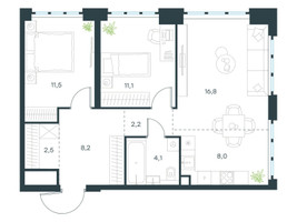 Планировка трехкомнатной(квартира) площадью 64.4 квадратных метров в “ЖК Level Южнопортовая”