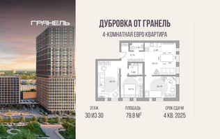 Планировка 4+ комнатной(квартира) площадью 79.8 квадратных метров в “ЖК Дубровка от Гранель”