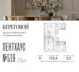 Планировка трехкомнатной(квартира) площадью 172.4 квадратных метров в ЖК “ЖК Береговой-2”